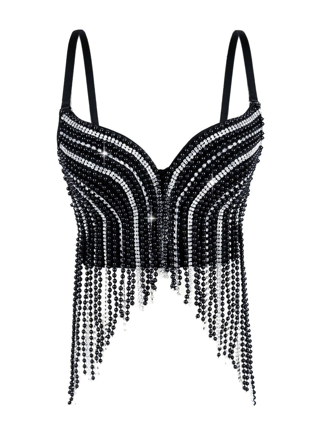 Cross-Border New Pearl Diamond Chain Tassel Suspender Top European And American Summer Sexy Pure Desire Outer Wear Stage Fishbone Bra