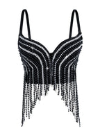 Cross-Border New Pearl Diamond Chain Tassel Suspender Top European And American Summer Sexy Pure Desire Outer Wear Stage Fishbone Bra
