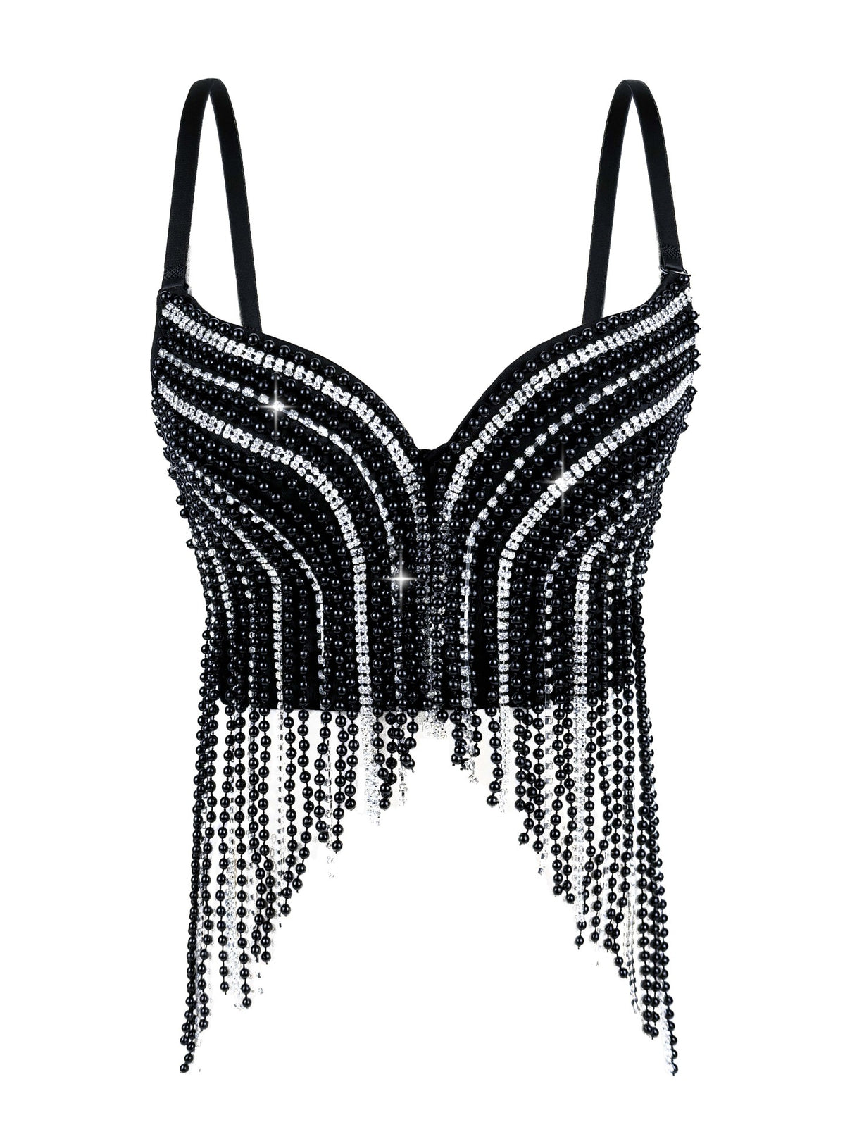 Cross-Border New Pearl Diamond Chain Tassel Suspender Top European And American Summer Sexy Pure Desire Outer Wear Stage Fishbone Bra