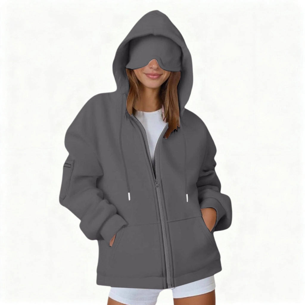 Hooded Cardigan Long-sleeve Zip-up Sweatshirt For Women