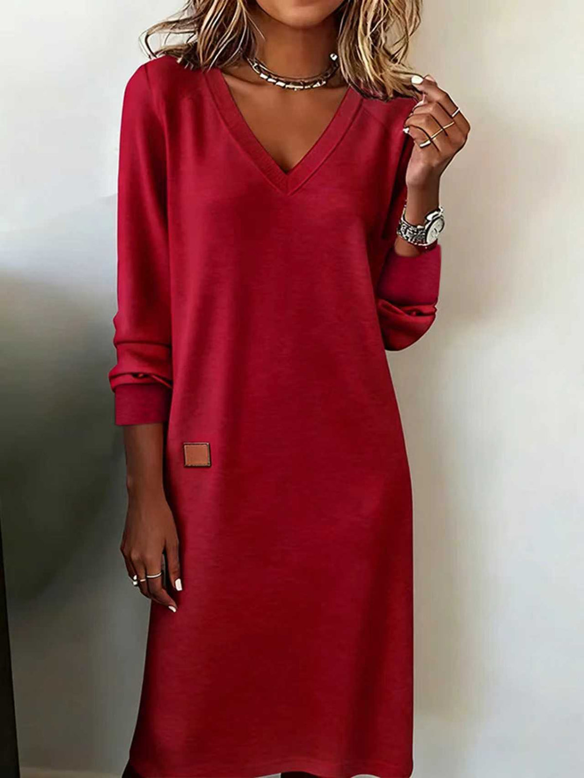 European And American Cross-Border New Spring & Fall Women's V Neck Long Dress Slim Hip Skirt Women's Dress