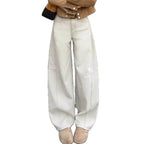 High-waisted Loose-fitting Figure-flattering Straight-leg Floor-length Pants