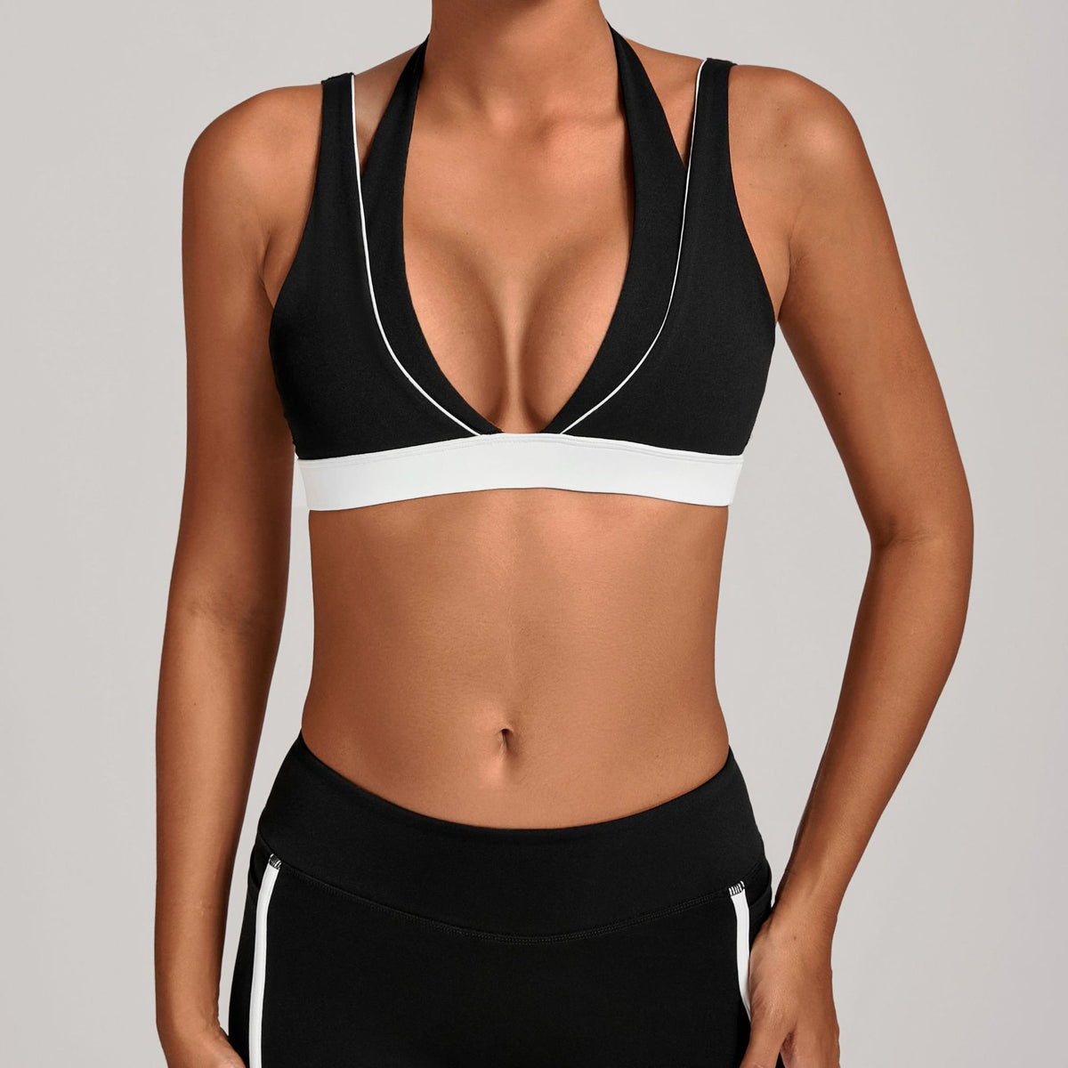 Color-block Halter Yoga Bra Back-slimming Tight-fitting Sports Underwear