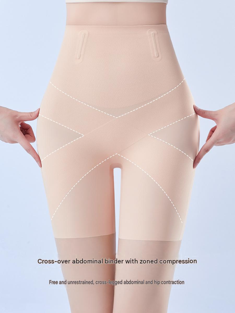 High-waist Tummy Control Pants For Women, Summer Ice Silk Thin Style, Seamless Shaping Underwear With Herringbone Design, Anti-exposure, Butt-lifting, Body-sculpting Leggings-skin Color
