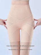 High-waist Tummy Control Pants For Women, Summer Ice Silk Thin Style, Seamless Shaping Underwear With Herringbone Design, Anti-exposure, Butt-lifting, Body-sculpting Leggings-skin Color