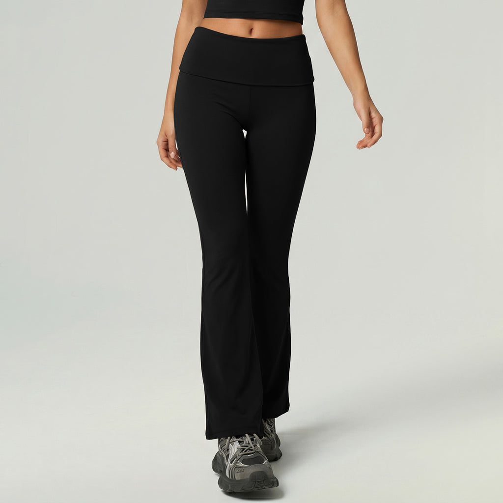 Cross-Border European And American Quick-Dry Sports Fitness Clothing Short-Sleeve Long Pants Flared Pants Tummy Control Butt-Lifting Naked-Feel Yoga Outfit Set