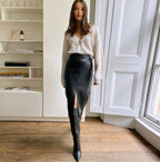Womens Casual Sexy High-Waisted PU Skirt