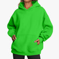 Women's Solid-color Long-sleeved Loose-fitting Hooded Sweatshirt With Pocket