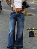 Women Dark Blue Wide Leg Jeans High Rise Denim Pants Casual Loose Fit Full Length Jeans Wholesale Ready Stock