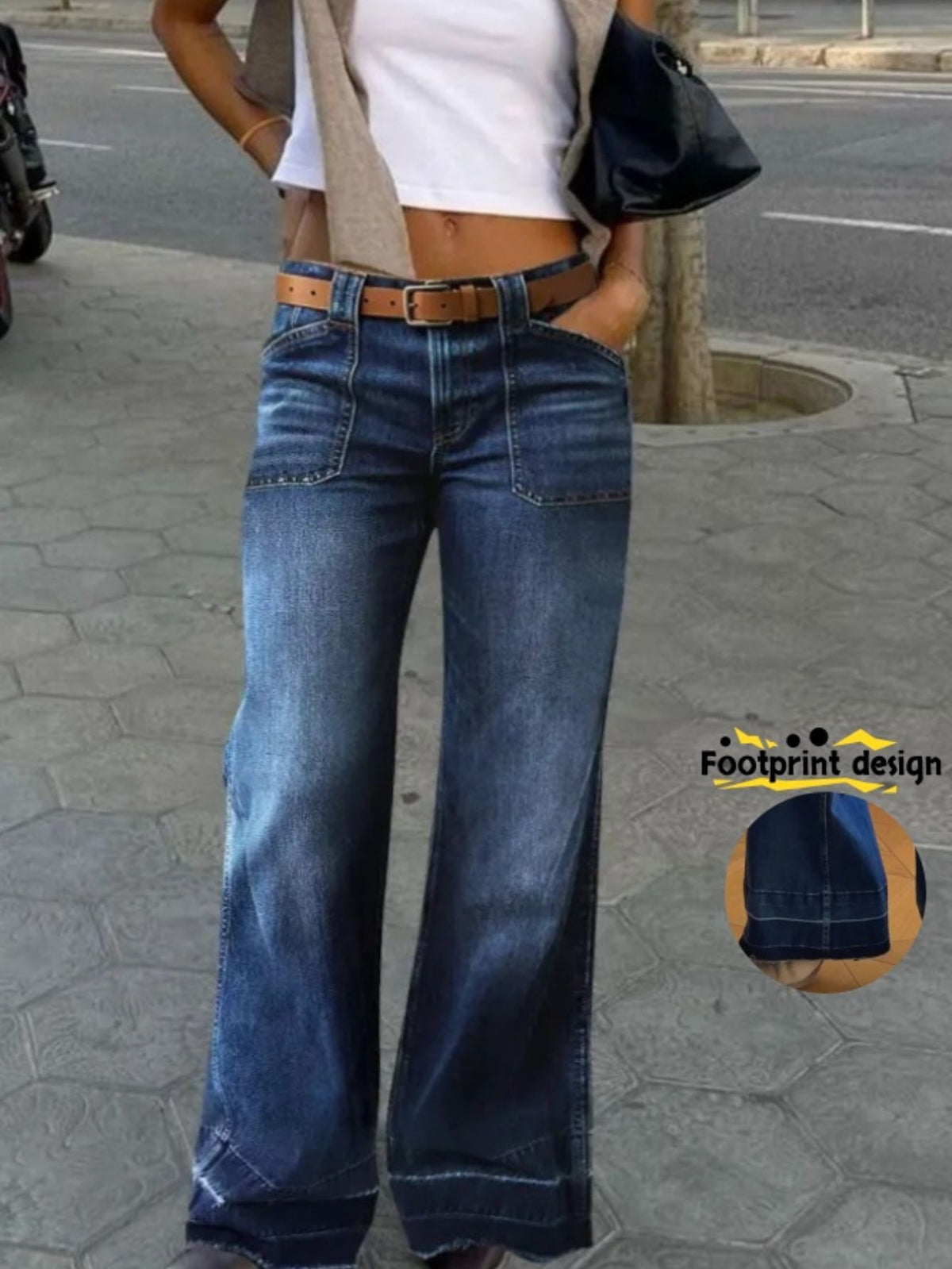 Women Dark Blue Wide Leg Jeans High Rise Denim Pants Casual Loose Fit Full Length Jeans Wholesale Ready Stock